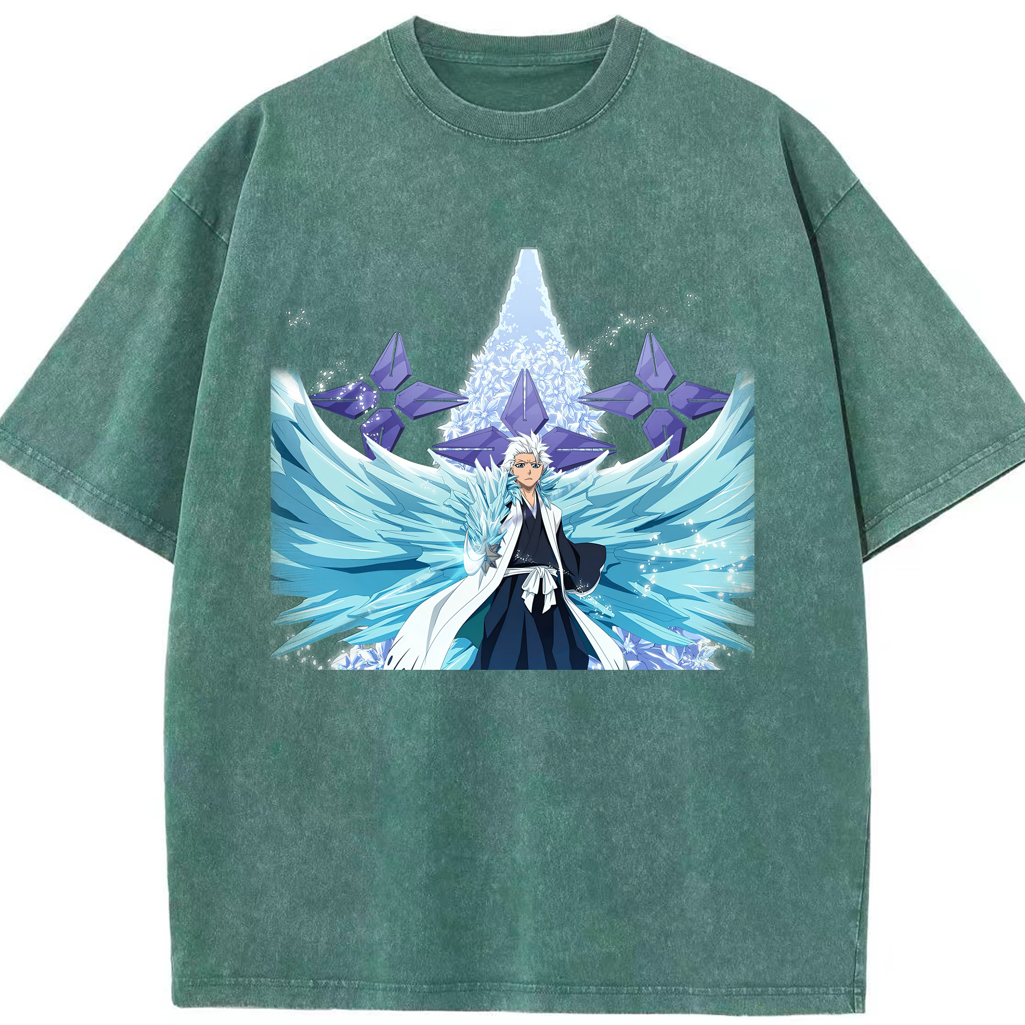 （画像用） ブリーチ 日番谷冬獅郎（ひつがや とうしろう） BLEACH Hitsugaya Toushirou 綿100% ヴィンテージ風 半袖Tシャツ（フロントプリント）